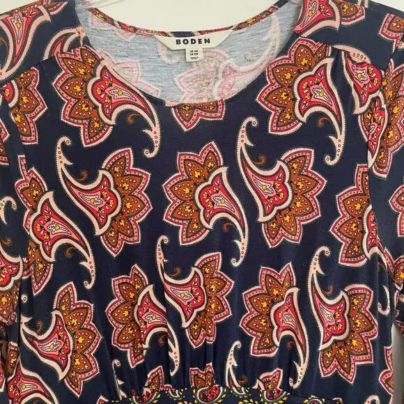 Boden Thea Long Sleeve Midi Dress French Navy Paisley Amaryllis Size 10R - Picture 4 of 9